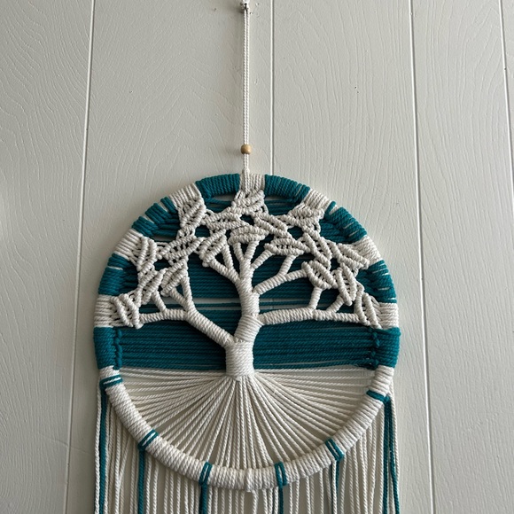 Macrame Living Tree Turquoise and off White - Picture 3 of 7